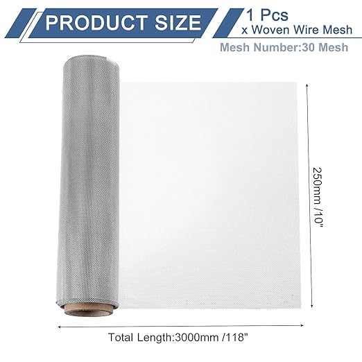 uxcell 30 Mesh 118" x 10" Woven Wire Mesh, 316 Stainless Steel Air Vent Filter Screen, Window Screen Mesh for DIY Projects Vents Cover Filtration Animals Fence
