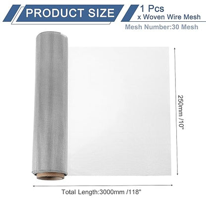 uxcell 30 Mesh 118" x 10" Woven Wire Mesh, 316 Stainless Steel Air Vent Filter Screen, Window Screen Mesh for DIY Projects Vents Cover Filtration Animals Fence