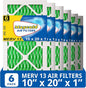 Maycold MERV 13 10x20x1 Air Filter (6-Pack), High-Efficiency Pleated AC & Furnace Filters, Actual Size: 9.70” x 19.70” x 0.75”, Individually Wrapped in Plastic