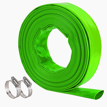 1-1/2" x 50 FT Pool Backwash Hose, Green Heavy Duty Reinforced PVC Lay Flat Water Discharge Hose for Swimming Pool Filter Pump,with 2 Clamp