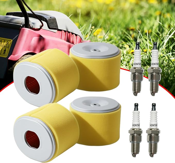 4 Pack GX270 Air Filter w/Spark Plugs Replace Honda GX240 8HP 9HP Engine for 17210-ZE2-505 17210-ZE2-515 17210-ZE2-821 17210-ZE2-822 Lawn Mower Parts
