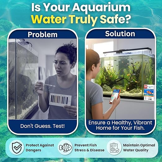 Digital Aquarium Water Test Kit, App-Enabled 10-in-1 Freshwater & Saltwater Aquarium Test Strips for Fish Tanks, Shrimp, Reef Test Strips, pH, Ammonia, Nitrate, Nitrite, GH, KH, Chlorine