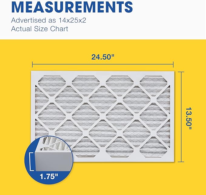 Aerostar 14x25x2 MERV 13 Pleated Air Filter, AC Furnace Air Filter, 6 Pack (Actual Size: 13 1/2" x 24 1/2" x 1 3/4")