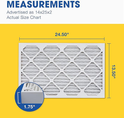Aerostar 14x25x2 MERV 13 Pleated Air Filter, AC Furnace Air Filter, 6 Pack (Actual Size: 13 1/2" x 24 1/2" x 1 3/4")