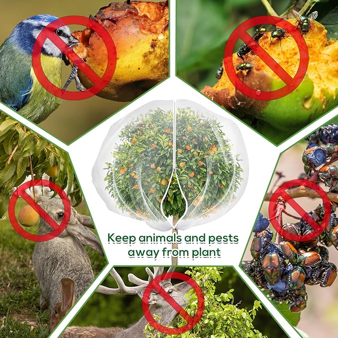7.8 x 7.8 ft Large Fruit Tree Netting Cover with Zipper and Drawstring,Garden Insect Netting Plant Cover Transparent Bird Plant Barrier Flower Fruit Mesh Screen for Preventing Deer Squirrel Bug