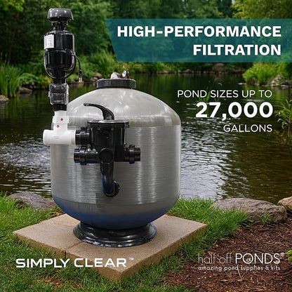 HALF OFF PONDS Simply Clear PRO Koi Pond Filter System with 2HP Blower – Filters Ponds Up to 27,000 Gallons – Bio Comb Media, 6-Way Valve, Pressure Gauge - Mechanical & Biological Filtration