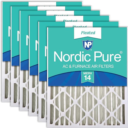 Nordic Pure 20x20x4 (Actual Size: 19 1/2 x 19 1/2 x 3 5/8) Pleated MERV 14 Air Filters 6 Pack