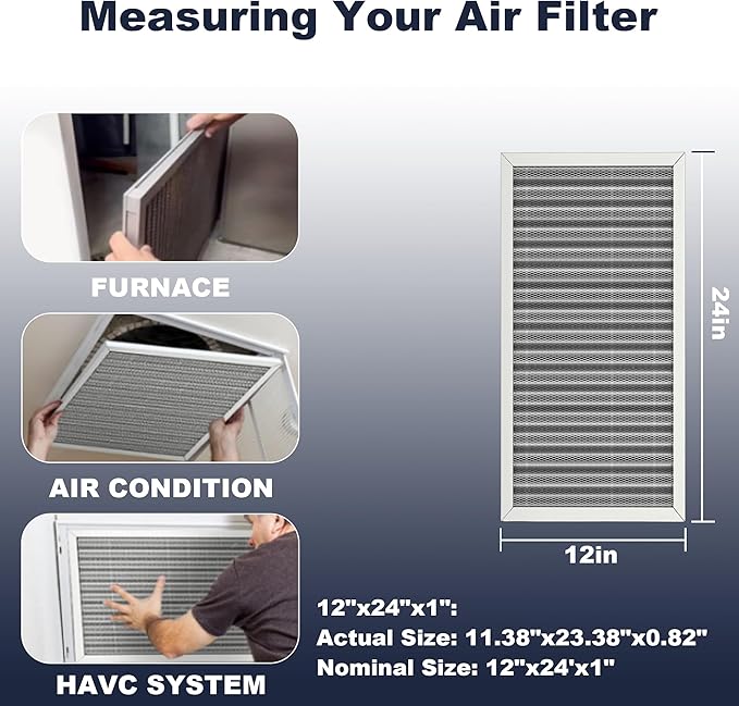 12x24x1 Reusable Air Filter, Electrostatic, Washable Lasts a Lifetime, Breathe Fresher Air in Home and Office HVAC AC Furnace Systems, Merv 8 (Actual Size: 11.38x23.38x0.82 Inch)