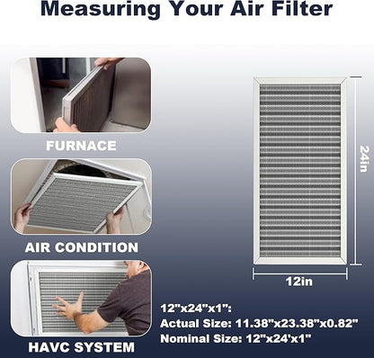 12x24x1 Reusable Air Filter, Electrostatic, Washable Lasts a Lifetime, Breathe Fresher Air in Home and Office HVAC AC Furnace Systems, Merv 8 (Actual Size: 11.38x23.38x0.82 Inch)
