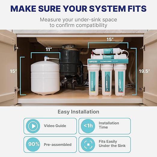 NU Aqua 6-Stage Alkaline Under Sink Reverse Osmosis Water Filter System - 100 GPD RO Filtration & Remineralization - Faucet & Tank - PPM Meter - 100GPD Undersink - Home Kitchen Drinking Water Purifier