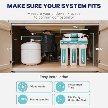 NU Aqua 6-Stage Alkaline Under Sink Reverse Osmosis Water Filter System - 100 GPD RO Filtration & Remineralization - Faucet & Tank - PPM Meter - 100GPD Undersink - Home Kitchen Drinking Water Purifier