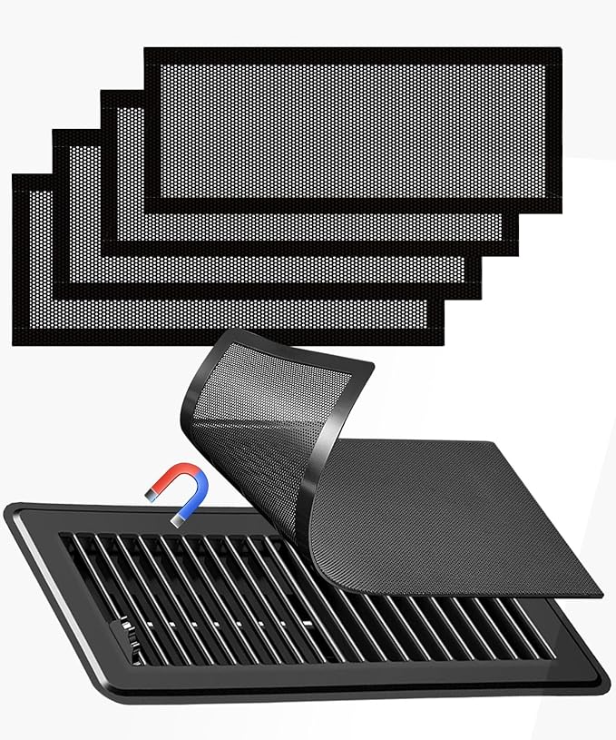 4 PCS Black Magnetic Vent Covers-5.5x12 Magnetic Air Vent Covers with Mesh Screen for Floor/Wall/Ceiling Registers-Easy to Install, Durable Design(Fits Registers 5"to7" Width x 12" to14"Length)