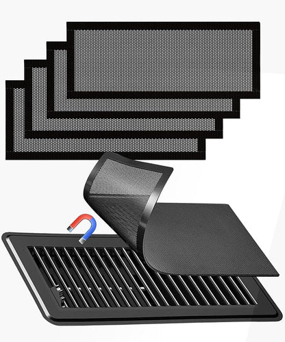 4 PCS Black Magnetic Vent Covers-5.5x12 Magnetic Air Vent Covers with Mesh Screen for Floor/Wall/Ceiling Registers-Easy to Install, Durable Design(Fits Registers 5"to7" Width x 12" to14"Length)