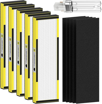 5 Pack FLT4825 True HEPA Filter B Replacement & 1 Replacement Bulb Compatible with AC4825 AC4300 AC4800 AC4900 AC4850, Part No# FLT4825, LB4000