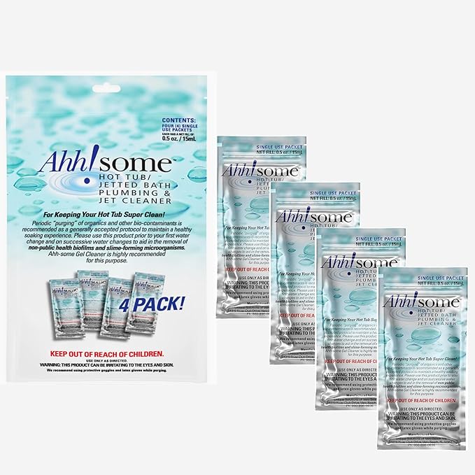 Ahh-Some - Hot Tub Cleaner & Purge Packet | Clean Pipes, Jet Line & Jets Gunk Build Up | Clear & Soften Water for Hot Tub, Jetted Tub, Swim Spa | Top Clarifier Up to 450 Gallons of Water (Pack of 4)