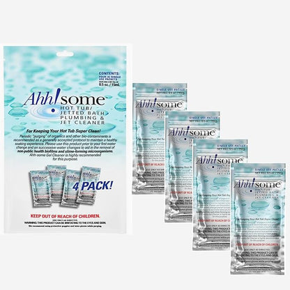 Ahh-Some - Hot Tub Cleaner & Purge Packet | Clean Pipes, Jet Line & Jets Gunk Build Up | Clear & Soften Water for Hot Tub, Jetted Tub, Swim Spa | Top Clarifier Up to 450 Gallons of Water (Pack of 4)