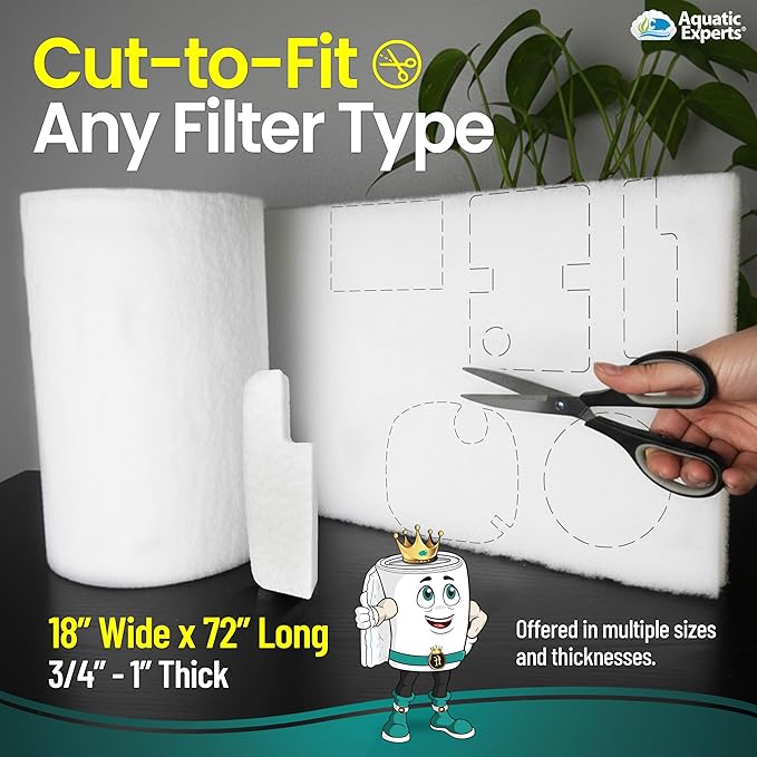 Aquatic Experts Aquarium Filter Floss for Fish Tank Filters - FilterFirst Aquarium Filter Pad - Media Roll for Crystal Clear Water, 3/4" - 1" Thick (18 Inch Wide, 72 Inch Long)