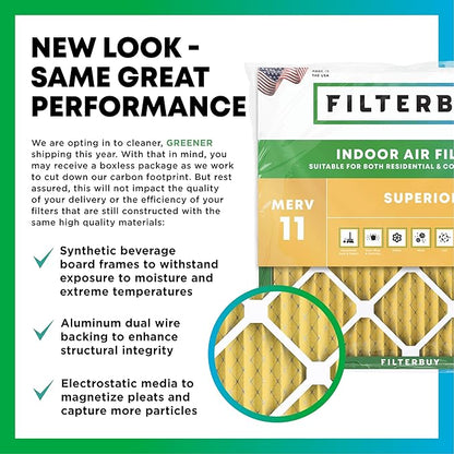 Filterbuy 12x36x1 Air Filter MERV 11 Superior Pet & Allergy Defense (12-Pack), Electrostatic Pleated HVAC AC Furnace Filters Replacement, Made in USA (Actual Size: 11.88 x 35.88 x 0.75)
