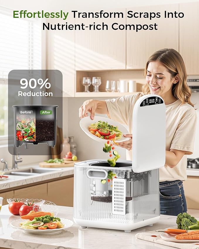 Electric Composter for Kitchen, 2.5L (Max 3.3L) Smart Electric Kitchen Composter with Auto-Cleaning | Odorless | Low Noise | LED Display, Turns Food Waste to Fertilizer, Food Recycler for Home