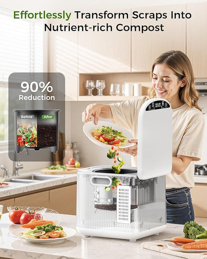 Electric Composter for Kitchen, 2.5L (Max 3.3L) Smart Electric Kitchen Composter with Auto-Cleaning | Odorless | Low Noise | LED Display, Turns Food Waste to Fertilizer, Food Recycler for Home