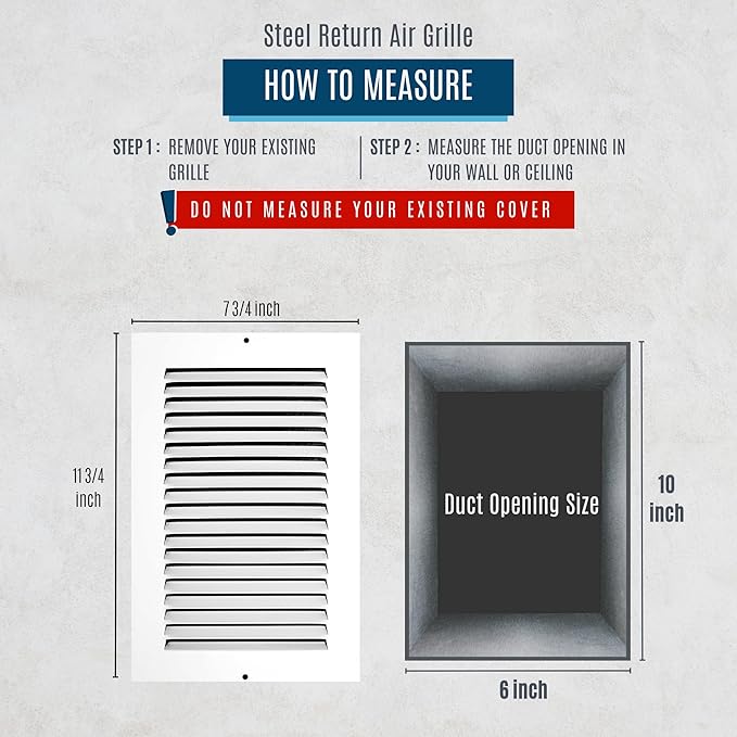 Fits 6x10 Duct Opening | Steel Return Air Grille by Handua | Vent Cover Grill for Sidewall and Ceiling | White | HVAC Cold Air Intake Grille | Outer Dimensions: 7.75"W X 11.75"