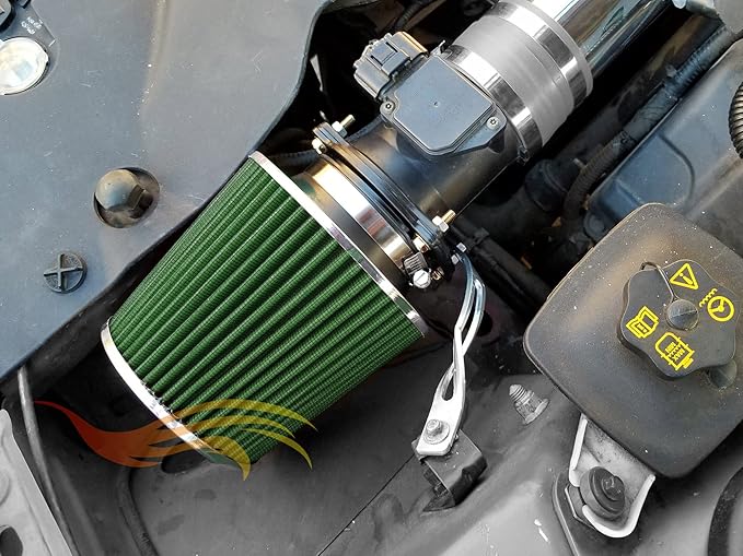 Rtunes Racing Universal Clamp-On Air Filter, Standard Cone, Dry Washable Design, Multiple Inlet Sizes (Green, 3.25" Inch)