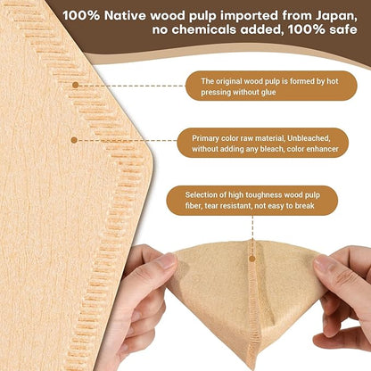#2 Natural Brown Paper Cone Coffee Filters, Unbleached Coffee Filter 2, Fit 2~6 Cup Cuisinart Black & Decker Coffee Maker & #2 Cone Drippers, Replace Melitta Filters No.2 (100)