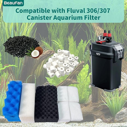 38 Pack Filter Media Kit for Fluval 306/307 Canister Filters, Replacement Bio Foam, Activated Carbon & Ceramic Rings (2 Sets Maintenance Bundle)