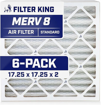 Filter King 17.25x17.25x2 Air Filter | 6-PACK | MERV 8 HVAC Pleated A/C Furnace Filters | MADE IN USA | Actual Size: 17.25 x 17.25 x 1.75"