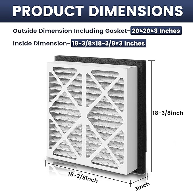 2 Pack 20x20x3 furnace filter MERV-13 Pleated Air Filter Replacement Compatible with Zephyr VGF Series 20x20x3 Whole Home Return Air Grille Filter, White