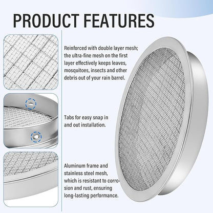 ANTOBLE Rain Barrel Screen, 6 Inch Ultra Fine Mesh Aluminum Rain Barrel Top Screen Filter Rainwater Collection DIY Rain Barrel Diverter Kit - Keep Mosquitos and Debris Out of Rain Barrel (2 Pack)