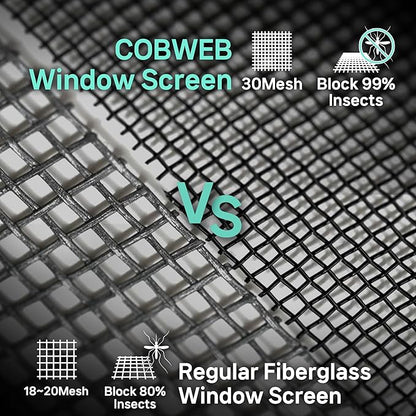 Premium Window Screen Replacement DIY KIT 39"51" Blocks Rain, Pet Scratch, Pollen, Fine Dust 99%, 30Mesh Durable New Material, Repair DIY Tools Included(W39in X L380in)