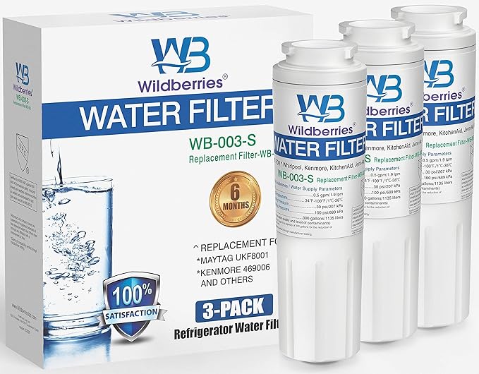 Wildberries UKF8001 NSF Certified Refrigerator Water Filter Replacement for Everydrop Filter 4, EDR4RXD1, UKF8001,Maytag UKF8001, Whirlpool EDR4RXD1, 4396395,Kenmore 9084, 9006, Pack of 3