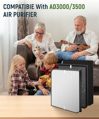 Replacement Filter Set Compatible with AirDoctor 3000 / AD3000 & AD3500 Air Purifier, 8-Pack (2 Main Filter + 2 Activated Carbon Filters + 4 Pre-Filters)