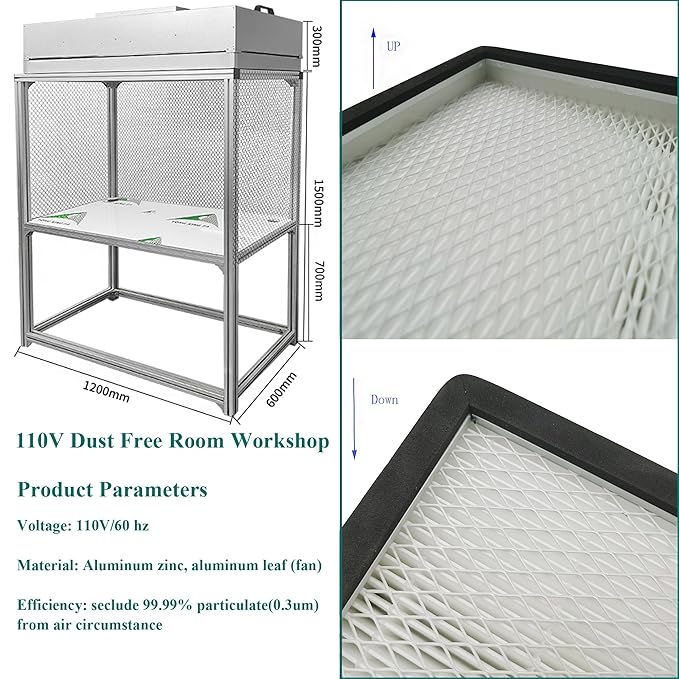 Air Flow Clean Bench Vertical Laminar Flow Hood Dust Free Room Workshop Particulate Filter with Aluminum Blade Fan 47x23x59in Working Area for Cleanliness Dust Free Work Console Desktop 110V