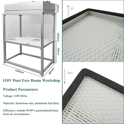 Air Flow Clean Bench Vertical Laminar Flow Hood Dust Free Room Workshop Particulate Filter with Aluminum Blade Fan 47x23x59in Working Area for Cleanliness Dust Free Work Console Desktop 110V