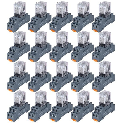 20PCS Electromagnetic Power Relay, 8-Pin 10 AMP 24V AC Relay Coil with Socket Base, LED Indicator, DPDT 2NO 2NC - MY2NJ [Applicable for DIN Rail System]