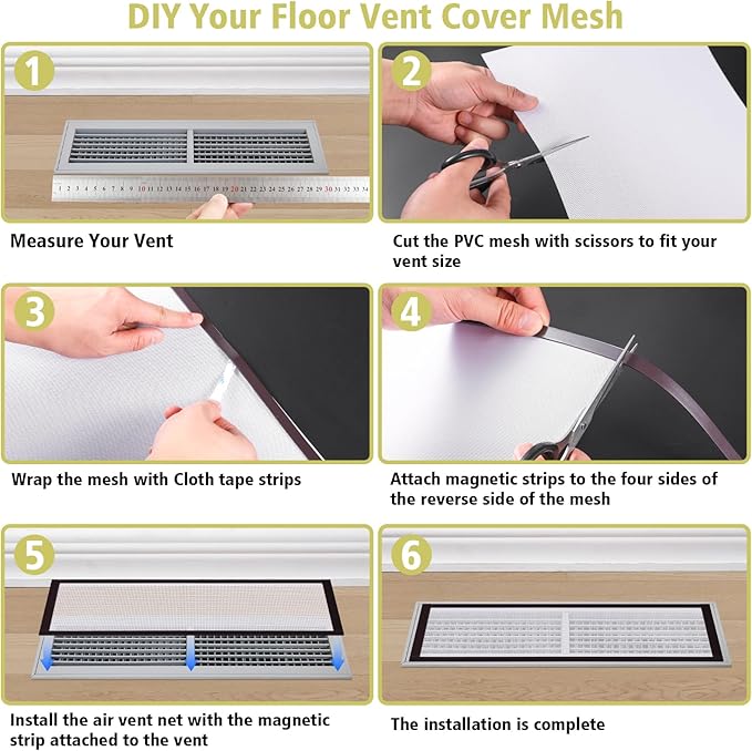 4 Pack 40cm x 30cm Magnetic Floor Vent Cover - Customizable Size PVC Mesh Register for Wall Ceiling Floor Catch Debris Hair Insect (White)