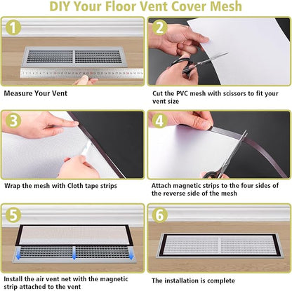 4 Pack 40cm x 30cm Magnetic Floor Vent Cover - Customizable Size PVC Mesh Register for Wall Ceiling Floor Catch Debris Hair Insect (White)