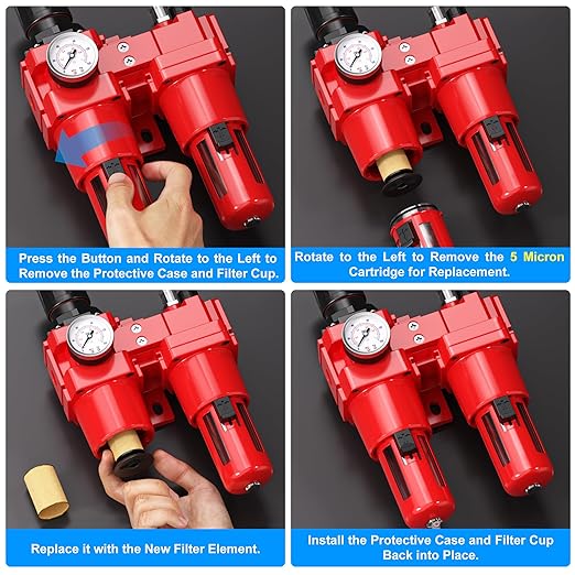 TAILONZ PNEUMATIC 1 Inch NPT Air Filter Pressure Regulator Water/Oil Trap Separator Combo(0-150PSI),Air Tool Compressor Filter with Gauge AC5010-10M(Manual Drainage)