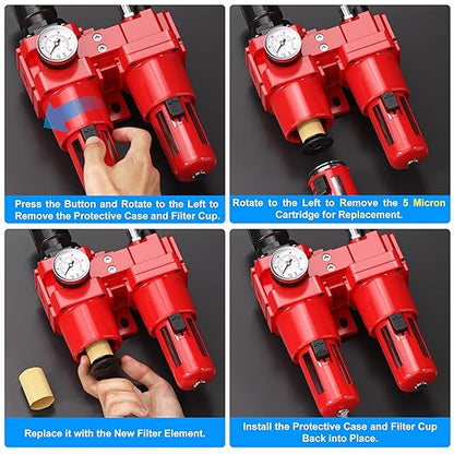 TAILONZ PNEUMATIC 1 Inch NPT Air Filter Pressure Regulator Water/Oil Trap Separator Combo(0-150PSI),Air Tool Compressor Filter with Gauge AC5010-10M(Manual Drainage)