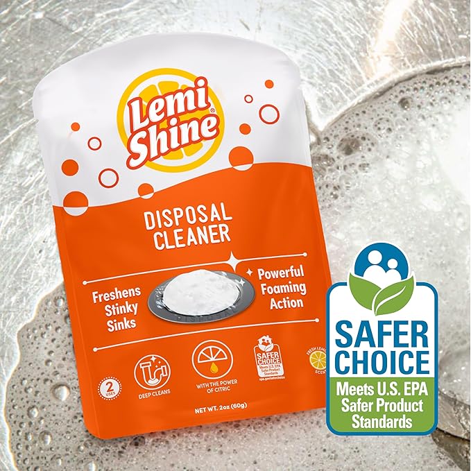Lemi Shine Garbage Disposal Cleaner and Deodorizer Powered By Citric Acid | Foam Cleaner For Kitchen Garbage Disposal with a Natural, Fresh Lemon Scent (2 Count)