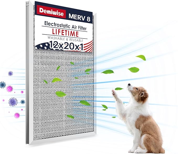 12x20x1 (Actual Size:11.75x19.75x0.86）Lifetime Electrostatic Air Filter, MERV 8 Washable Aluminum AC/HVAC Furnace Filter, Reusable Permanent Air Filter, Easy to Clean, Healthier Home/Office