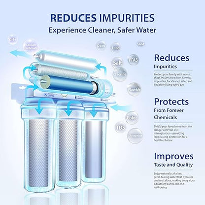 APEC WATER | Reverse Osmosis Water Filter, Alkaline 6-Stage RO System, pH+ Remineralization for Natural Spring Taste, Under Sink Filter WQA Certified Removes 1K+ Impurities, 75 GPD - Smart ROES-PH75LD
