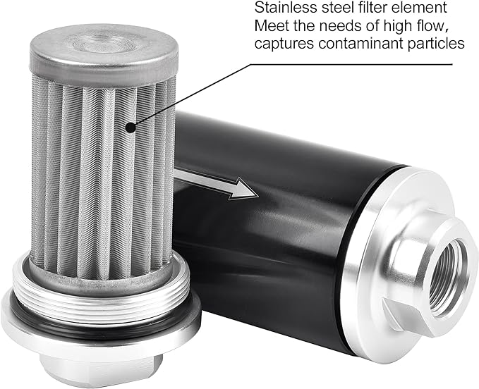 EVIL ENERGY Inline Fuel Filter 100 Micron with 6AN 8AN 10AN Adapter&Bracket Clamp 50MM Universal