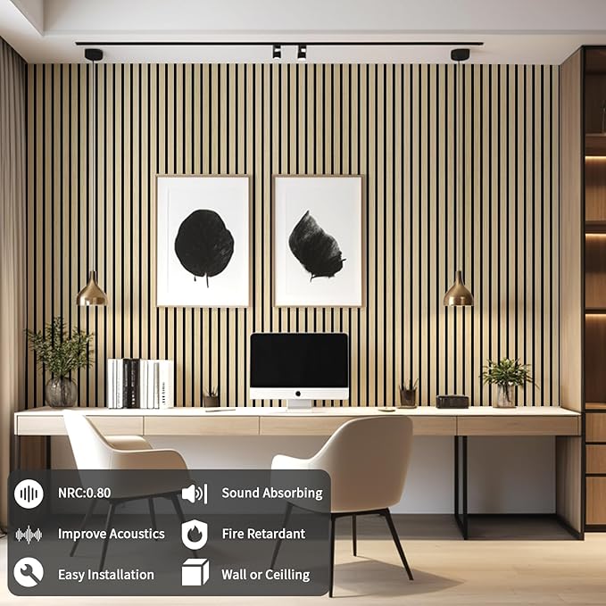Wood Slat Wall Panel, 48'' x 24'' Wood Panels for Wall, 3D Soundproof Wall Panels, Large Acoustic Panels for Interior Ceiling and Wall Decor Noise Reduction, 2 Pack, Oak