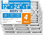LotFancy 12x24x1 Air Filter MERV 13 4-Pack, Electrostatic Pleated HVAC Furnace Air Filter, Captures Pet Dander Smog Smoke, Actual Size: 11.75"x23.75"x0.75"