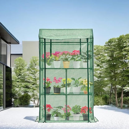 Mini Greenhouse for Indoor Outdoor, Small Plastic Plant Green House Rack Stand Portable Greenhouses with Durable PE Cover for Seedling 60 "x 35"x 16",20 Pcs T-Type Plant Tags Include（PLGH4053G）