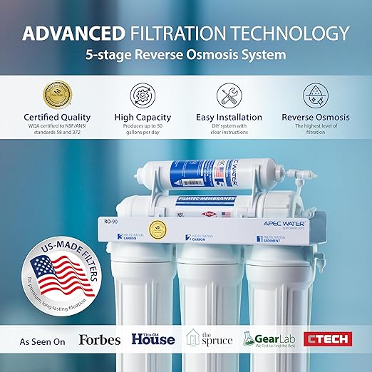 APEC Water Systems RO-90 Ultimate Series Top Tier Supreme Certified High Output 90 GPD Ultra Safe Reverse Osmosis Drinking Water Filter System, Chrome Faucet