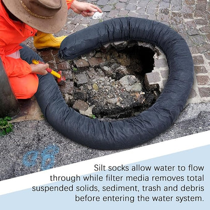 2 Pcs Sediment Filter Erosion Control Blanket Silt Fence Sock with Stuffers Drain Stormwater Sediment Filter for Erosion Control and Storm Drain Protection (Black)
